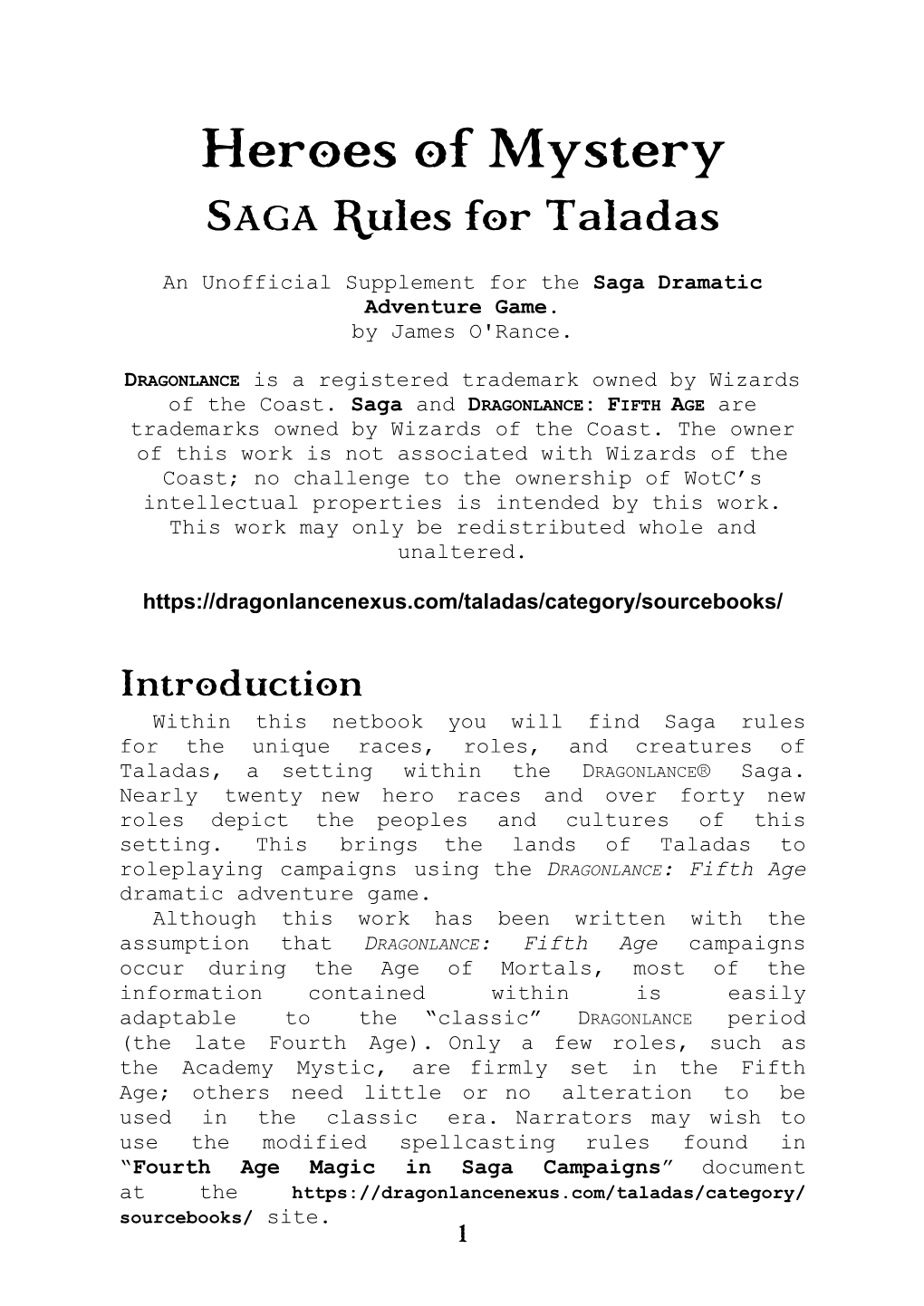 Heroes of Mystery SAGA Rules for Taladas