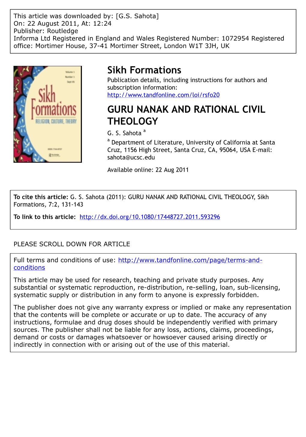 Guru Nanak and Rational Civil Theology G