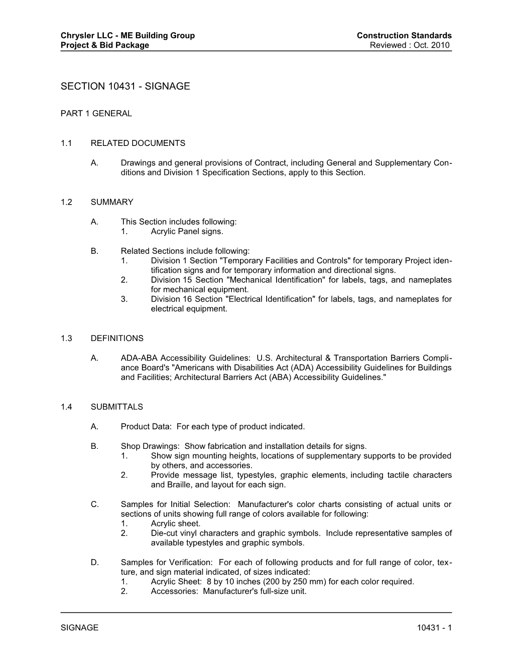 Chrysler LLC - ME Building Group Construction Standards