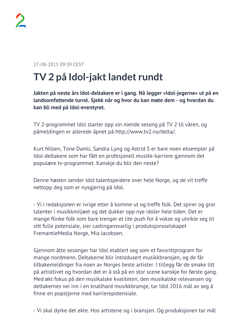 TV 2 På Idol-Jakt Landet Rundt