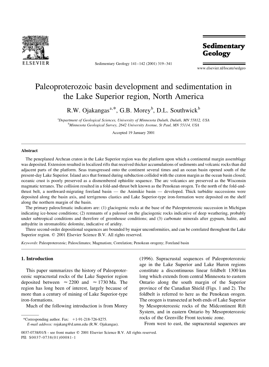 Paleoproterozoic Basin Development and Sedimentation in the Lake Superior Region, North America