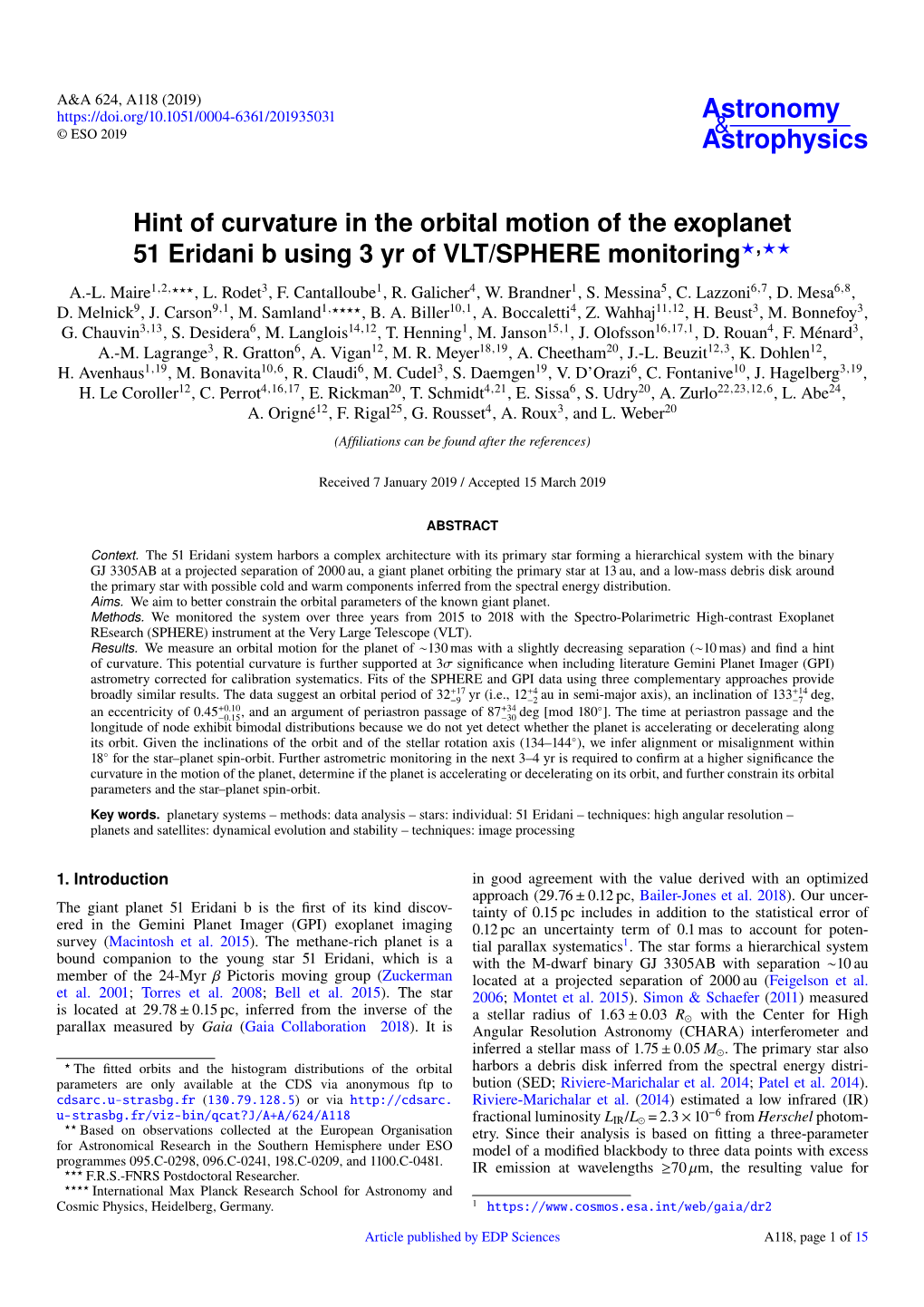 Hint of Curvature in the Orbital Motion of the Exoplanet 51 Eridani B Using 3 Yr of VLT/SPHERE Monitoring?,?? A.-L