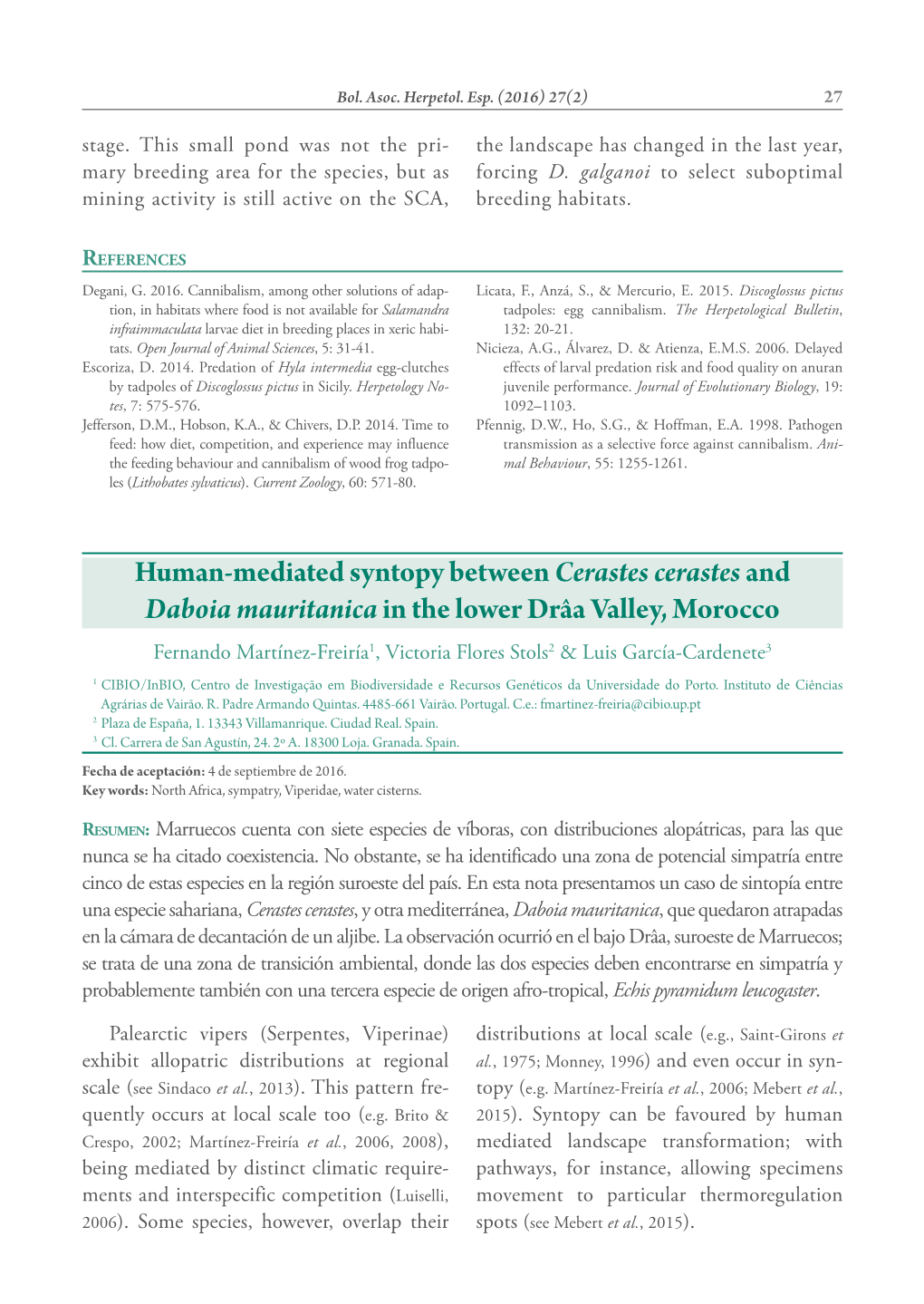 Human-Mediated Syntopy Between Cerastes Cerastesand Daboia