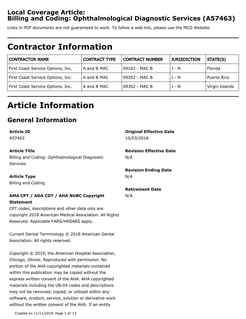 Billing and Coding: Ophthalmological Diagnostic Services (A57463)