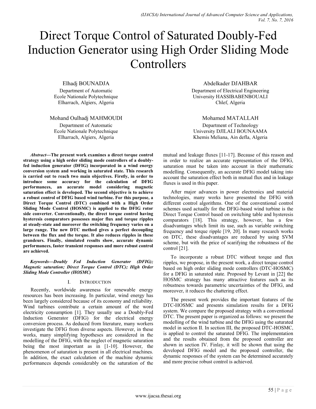 Direct Torque Control of Saturated Doubly-Fed Induction Generator Using High Order Sliding Mode Controllers