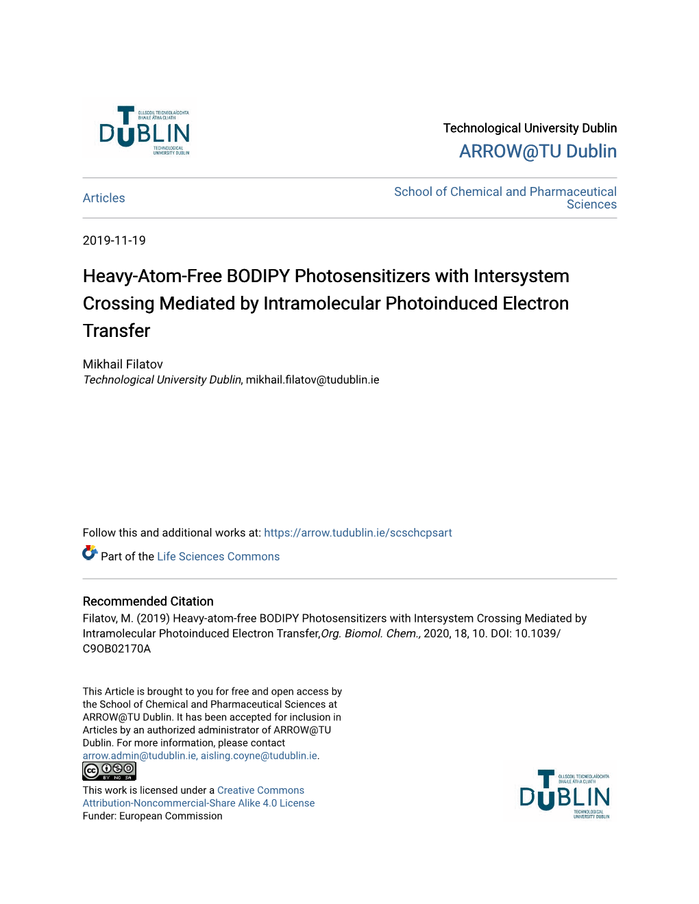 Heavy-Atom-Free BODIPY Photosensitizers with Intersystem Crossing Mediated by Intramolecular Photoinduced Electron Transfer