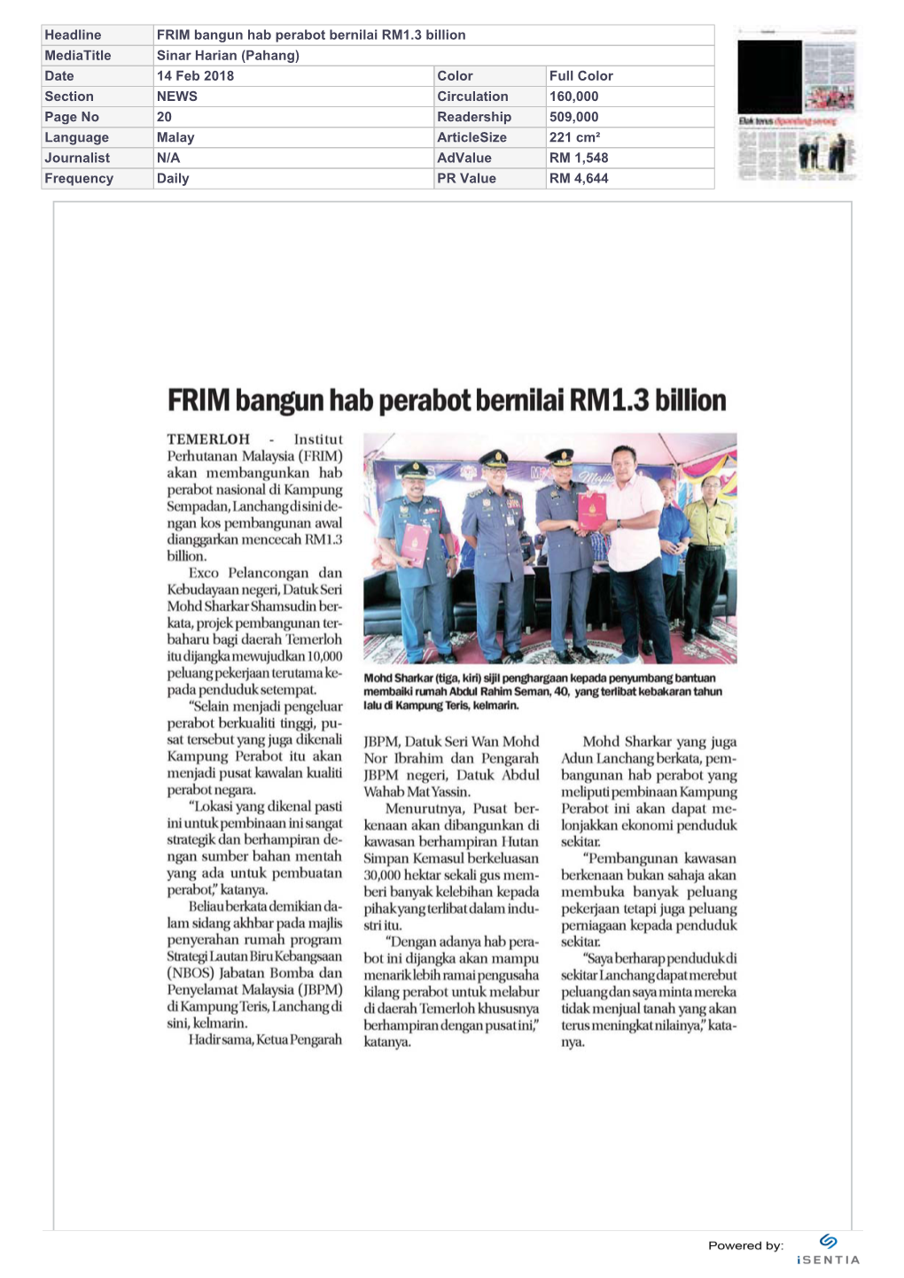 FRIM Bangun Hab Perabot Bernilai RM1.3 Billion