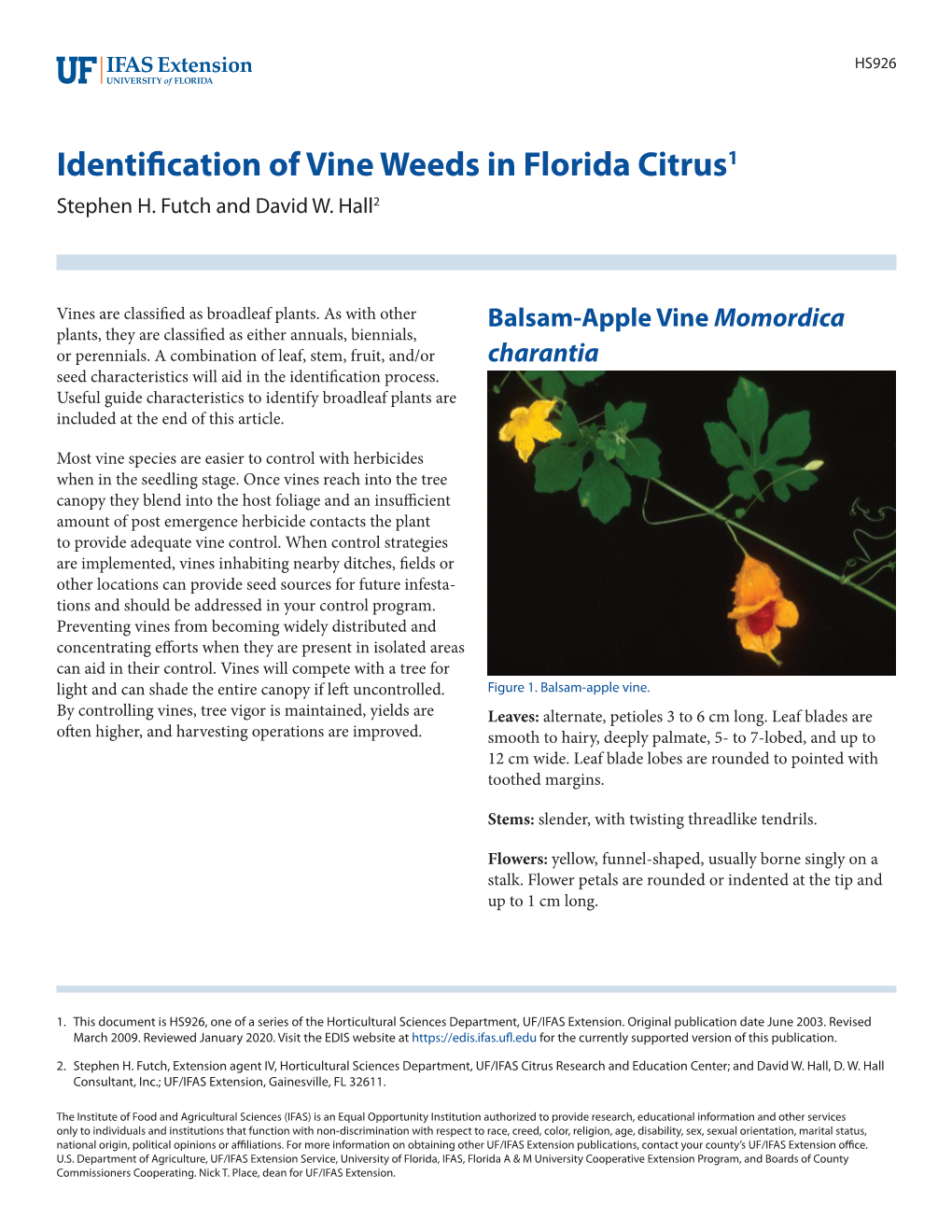 Identification of Vine Weeds in Florida Citrus1 Stephen H