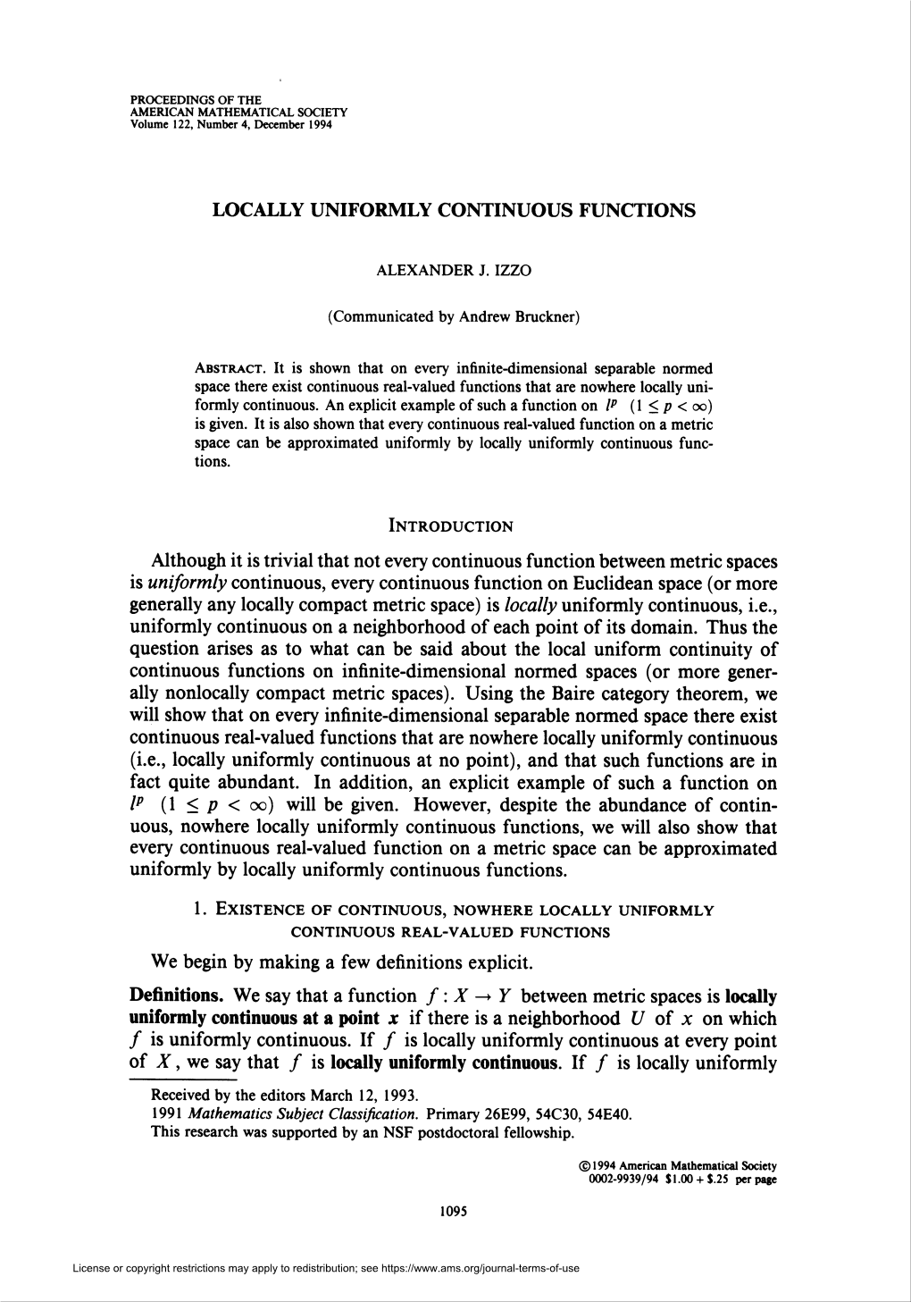 Locally Uniformly Continuous Functions