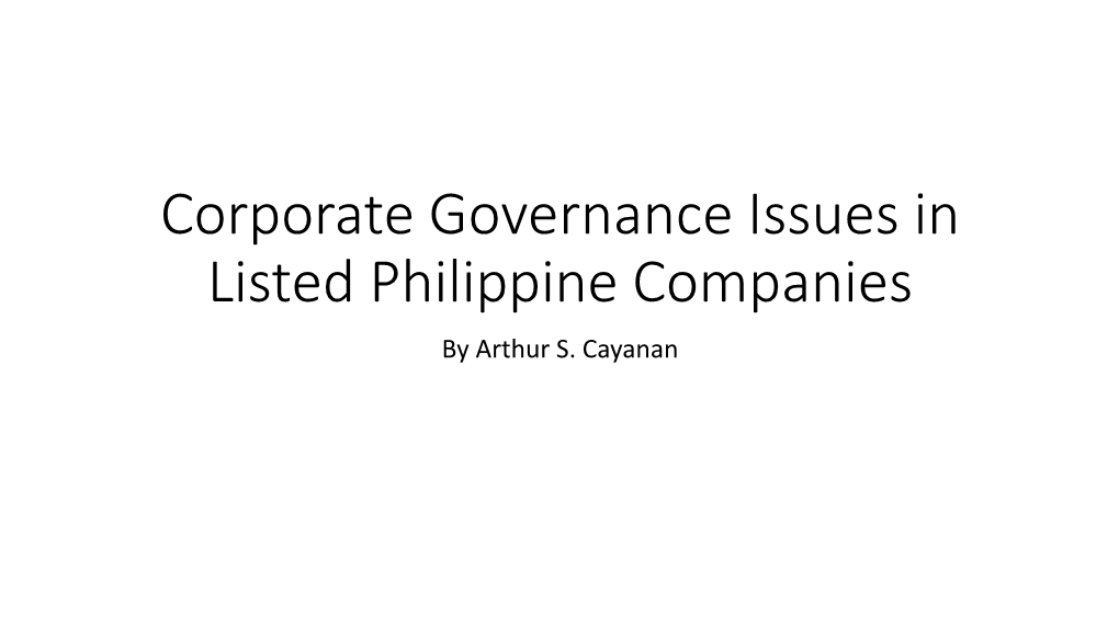 Corporate Governance Issues in Listed Philippine Companies by Arthur S