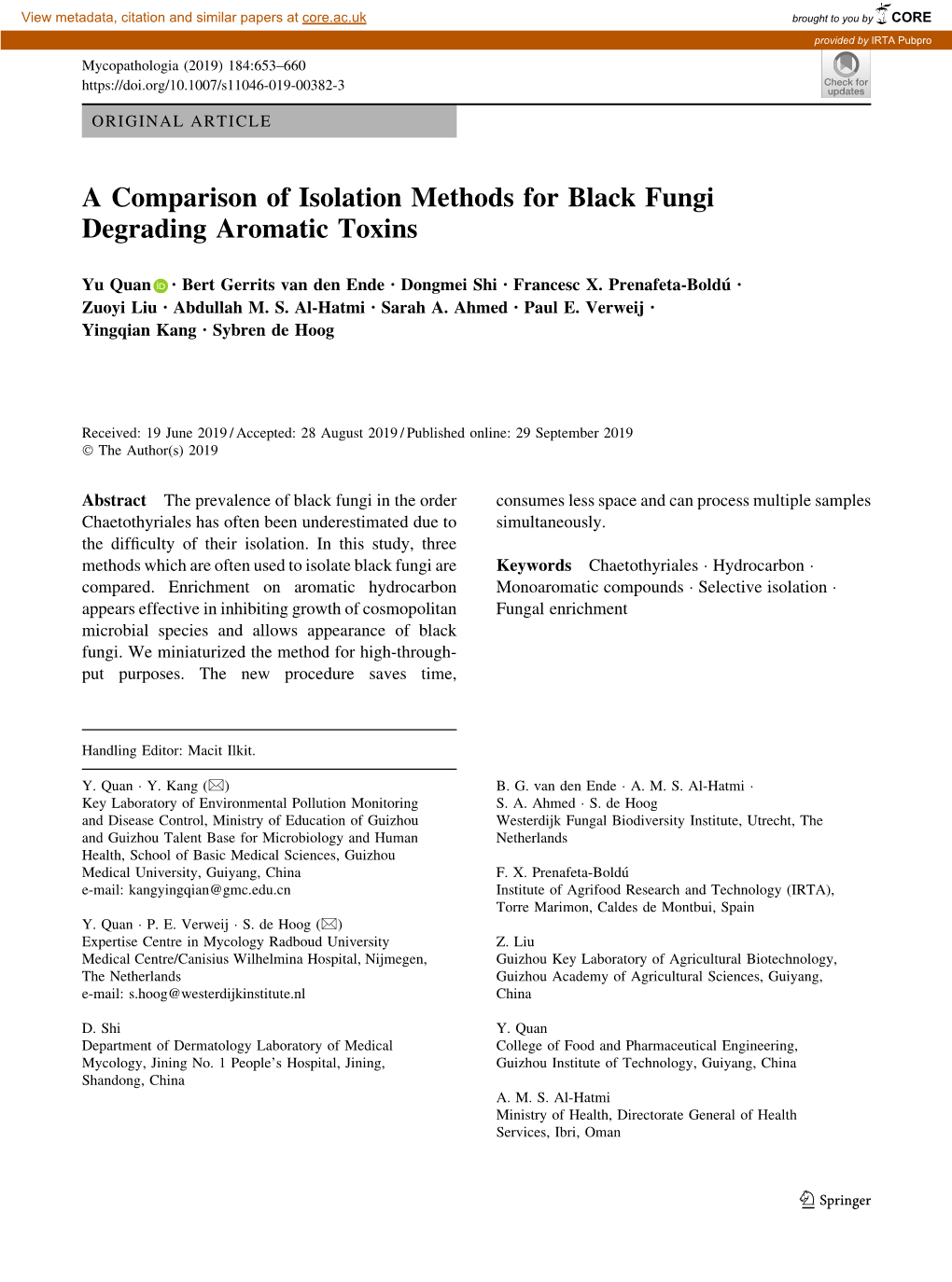 A Comparison of Isolation Methods for Black Fungi Degrading Aromatic Toxins