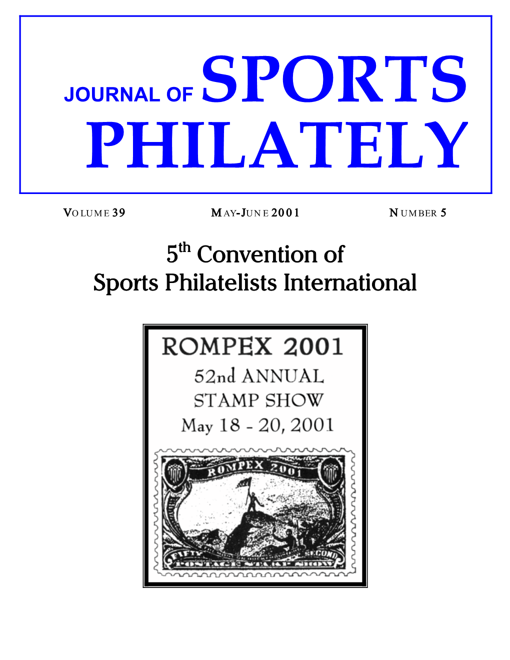 5Th Convention of Sports Philatelists International TABLE of CONTENTS