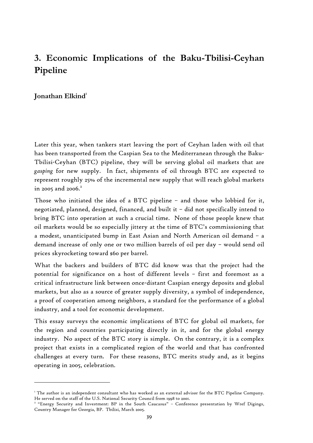 3. Economic Implications of the Baku-Tbilisi-Ceyhan Pipeline 39