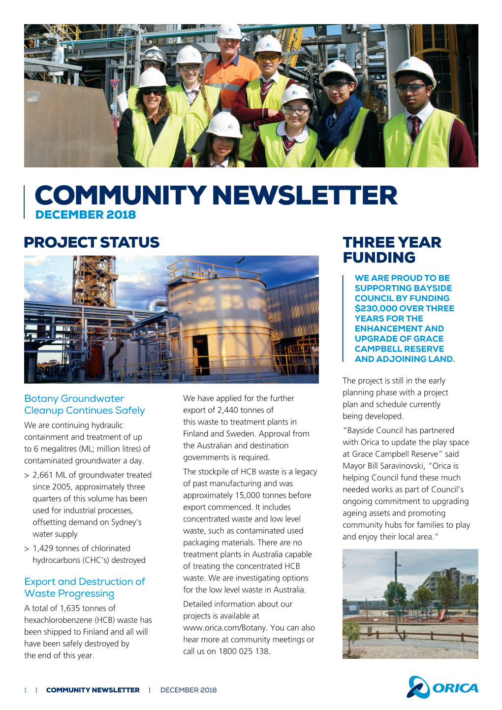 Community Newsletter December 2018 Project Status Three Year Funding
