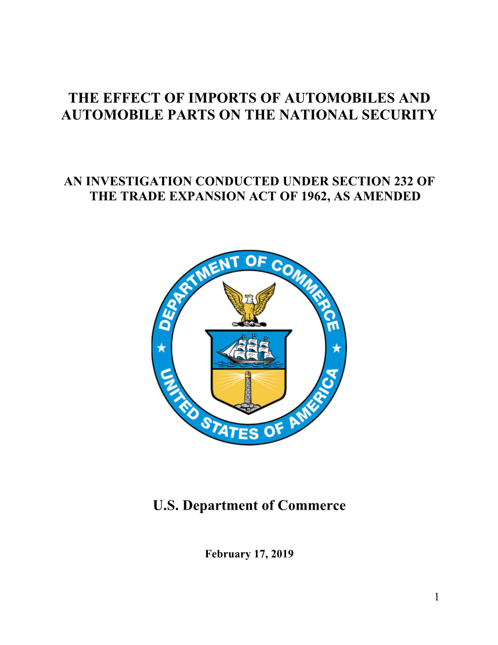 The Effect of Imports of Automobiles and Automobile Parts on the National Security
