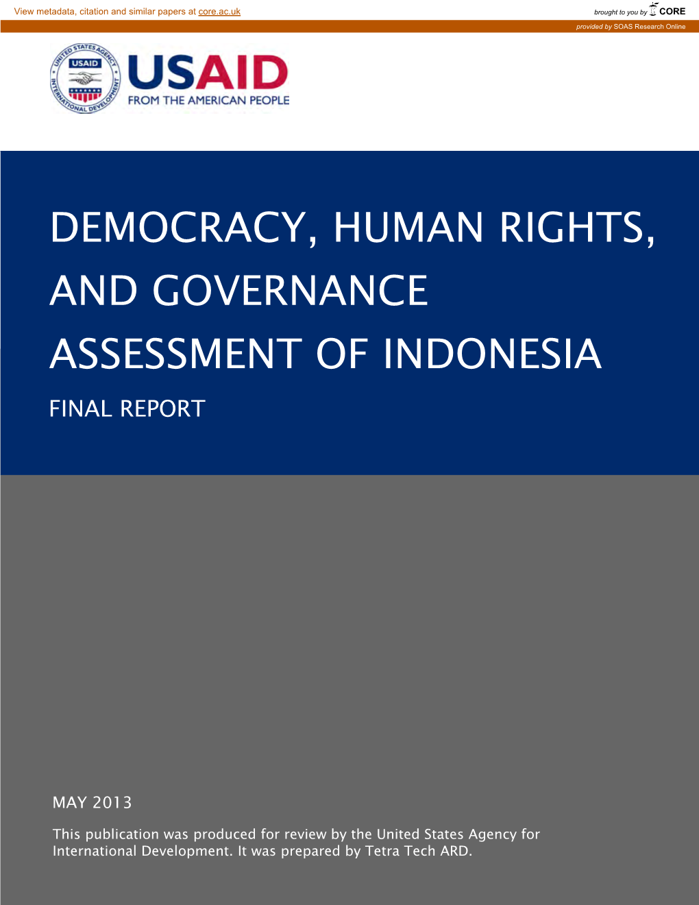 Democracy, Human Rights, and Governance Assessment of Indonesia