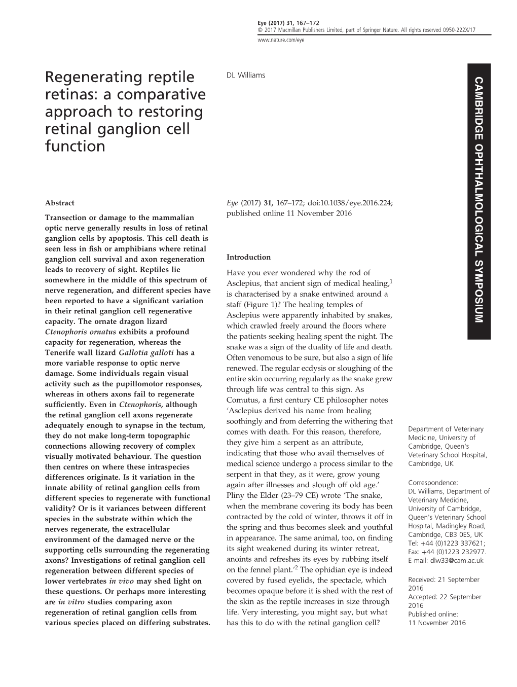 A Comparative Approach to Restoring Retinal Ganglion Cell Function