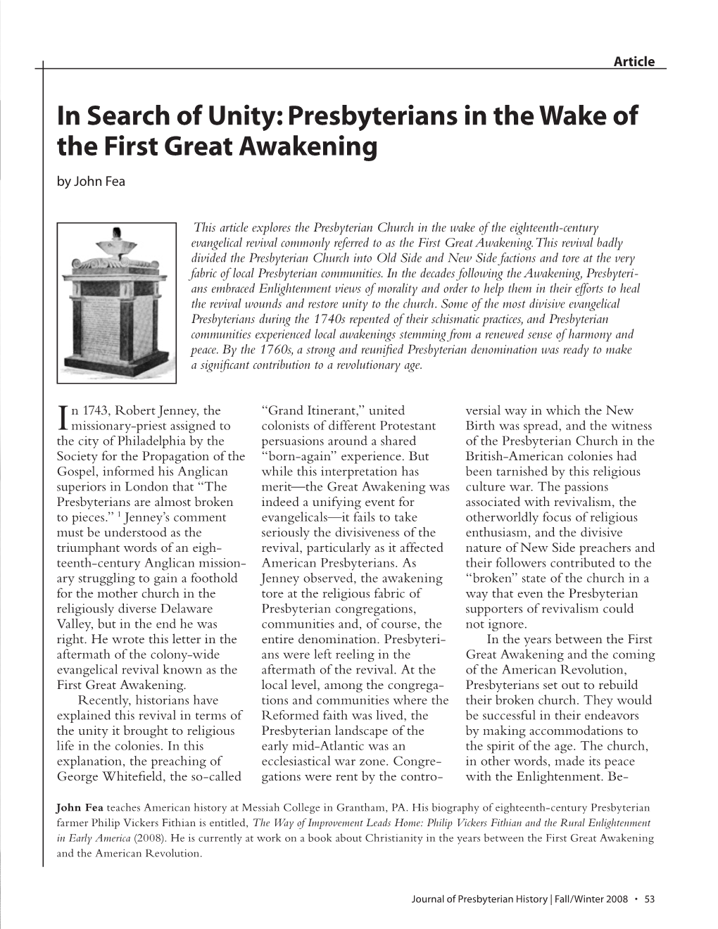 Presbyterians in the Wake of the First Great Awakening by John Fea