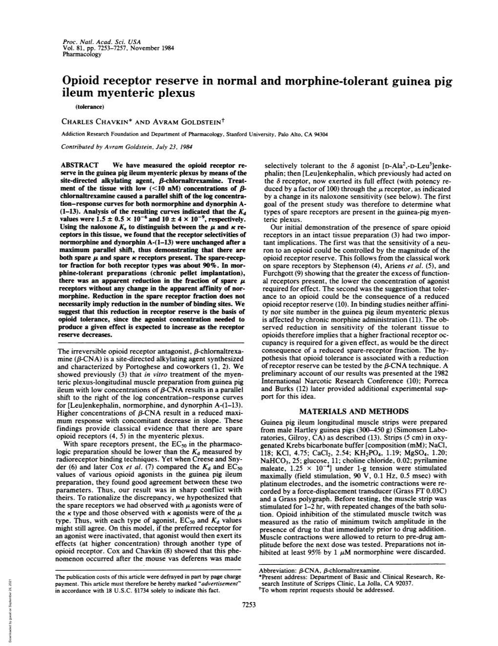 Opioid Receptor Reserve in Normal and Morphine-Tolerant Guinea Pig Ileum