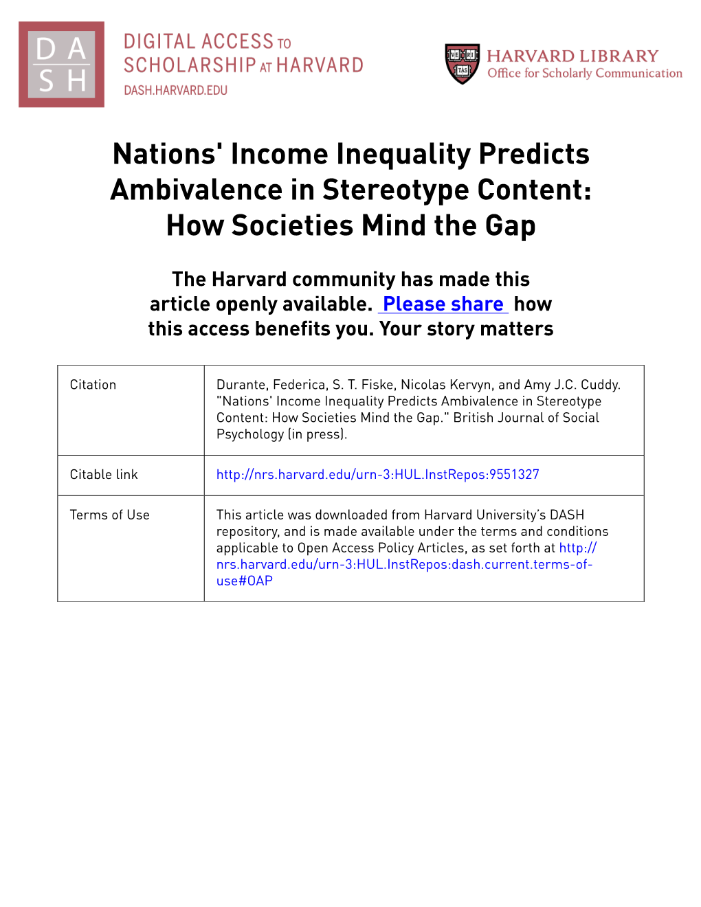 Nations' Income Inequality Predicts Ambivalence in Stereotype Content: How Societies Mind the Gap