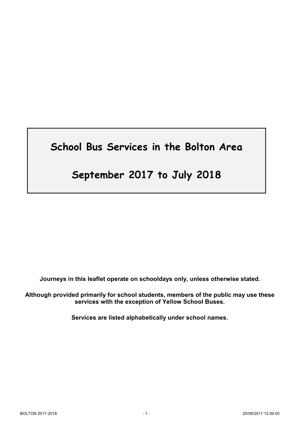 School Bus Services in the Bolton Area September 2017 to July 2018