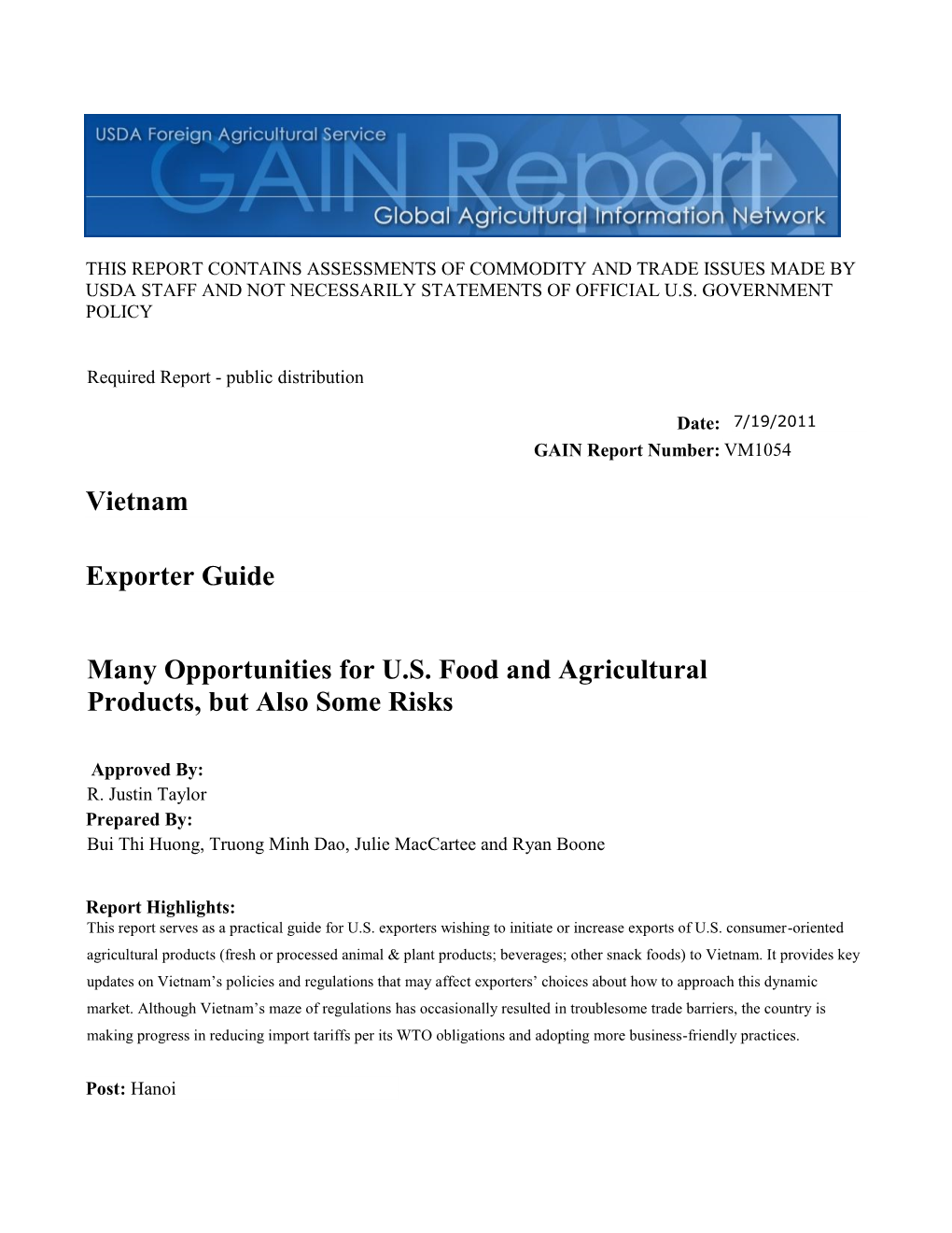 Many Opportunities for U.S. Food and Agricultural Products, but Also