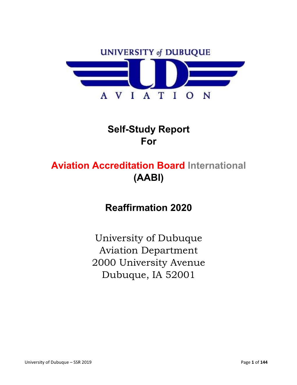 Self-Study Report for Aviation Accreditation Board International