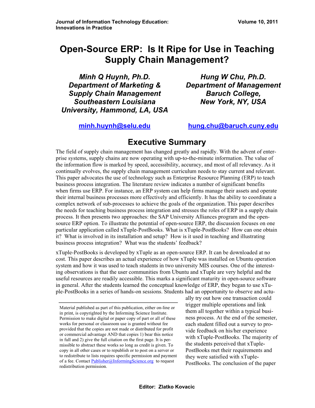 Open-Source ERP: Is It Ripe for Use in Teaching Supply Chain Management?