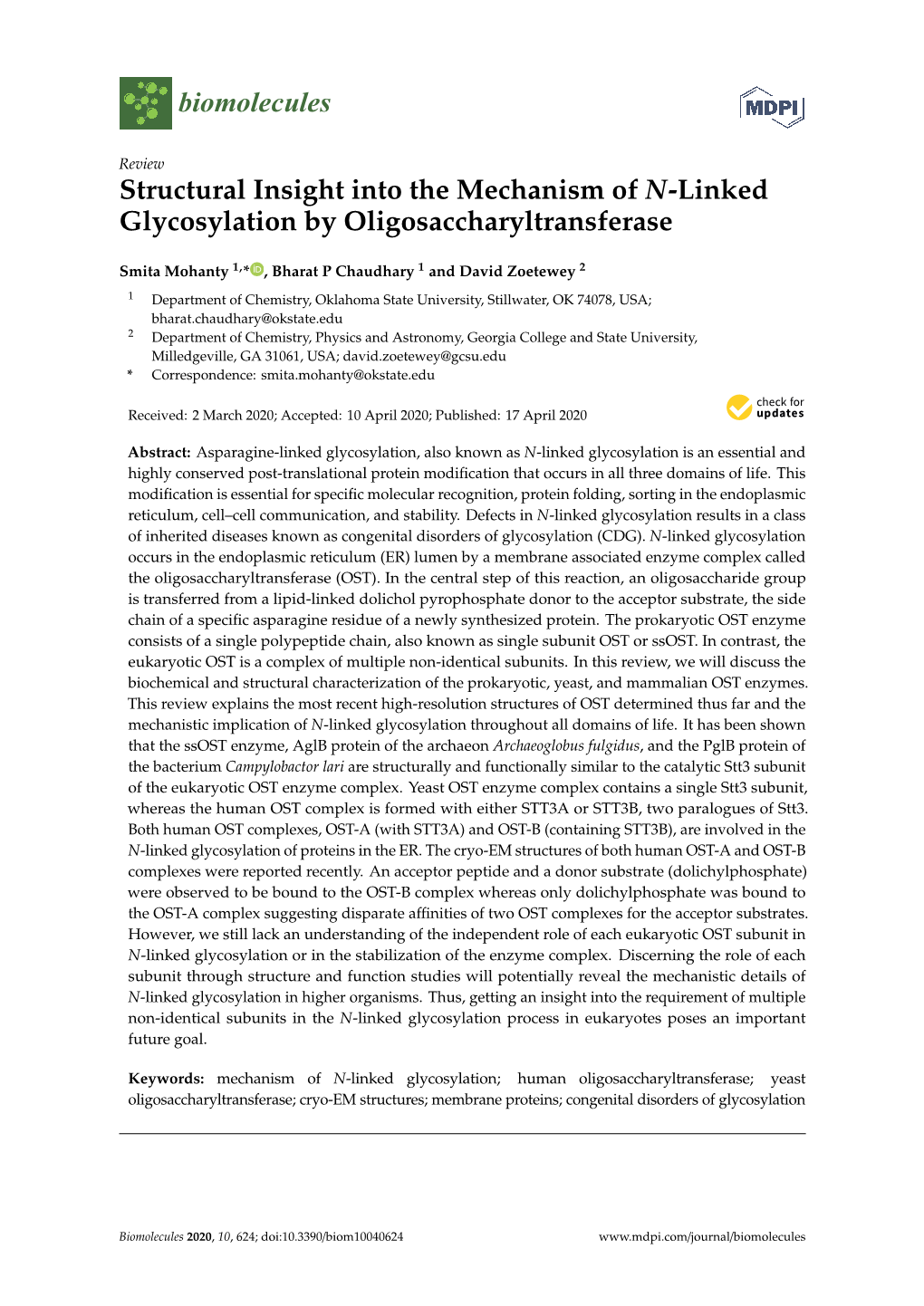 Structural Insight Into the Mechanism of N-Linked Glycosylation by Oligosaccharyltransferase