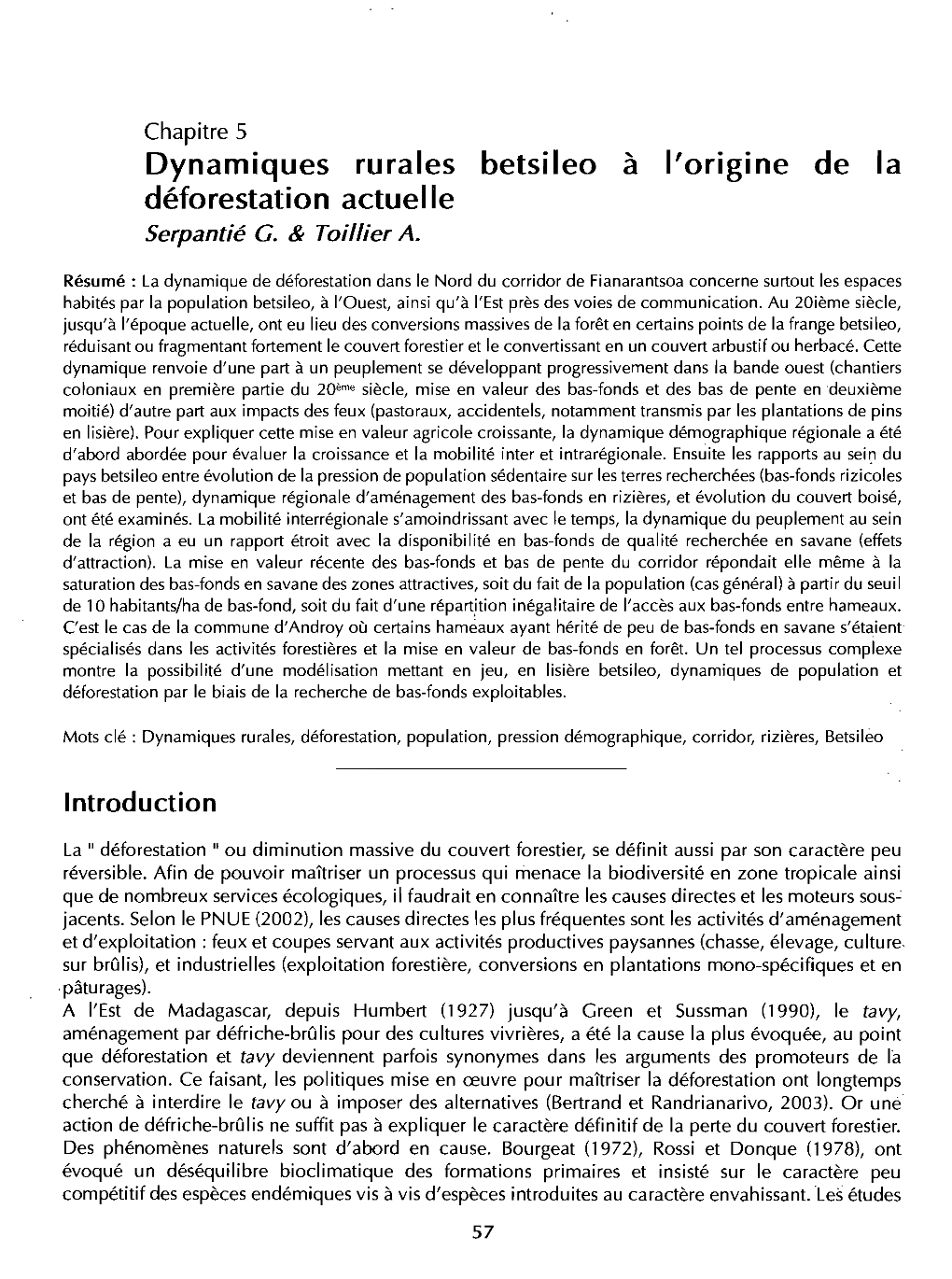 Dynamiques Rurales Betsileo À L'origine De La Déforestation Actuelle Serpantié C