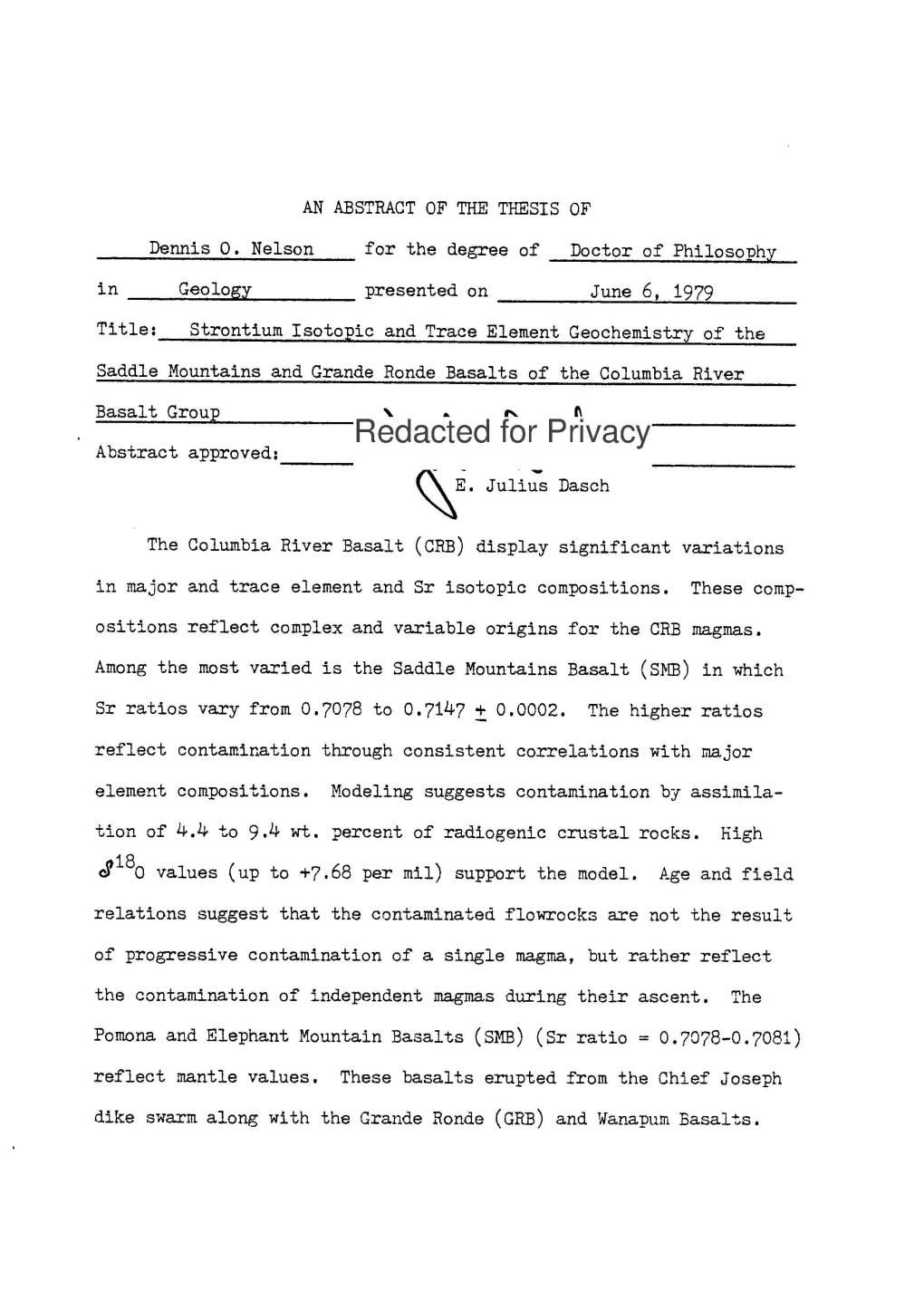 Strontium Isotopic and Trace Element Geochemistry of the Saddle Mountains and Grande Ronde Basalts Ofthe Columbia River Basalt Group