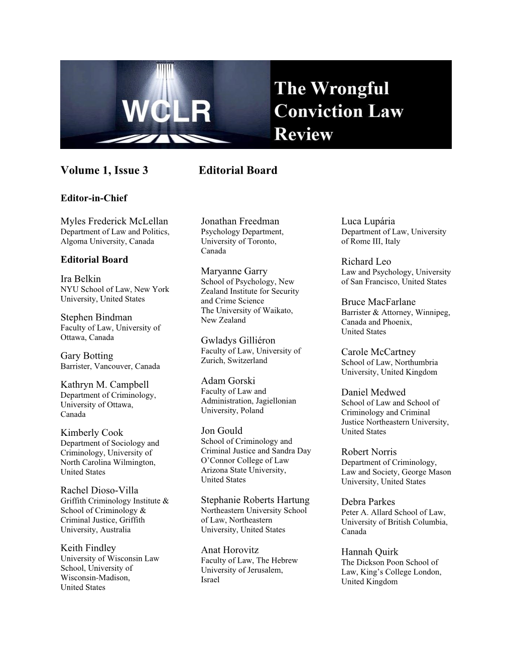 Volume 1, Issue 3 Editorial Board