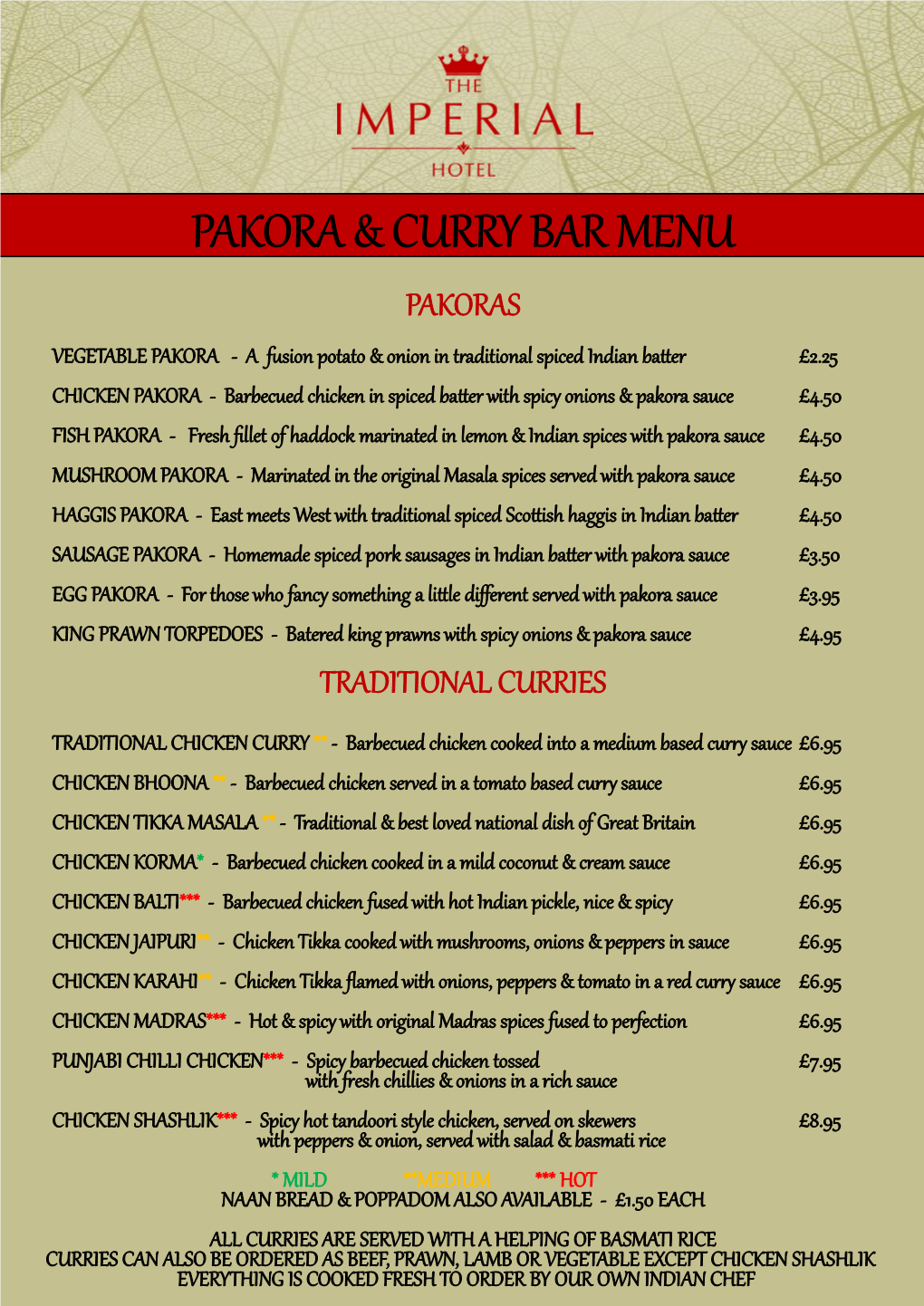 Pakora & Curry Bar Menu