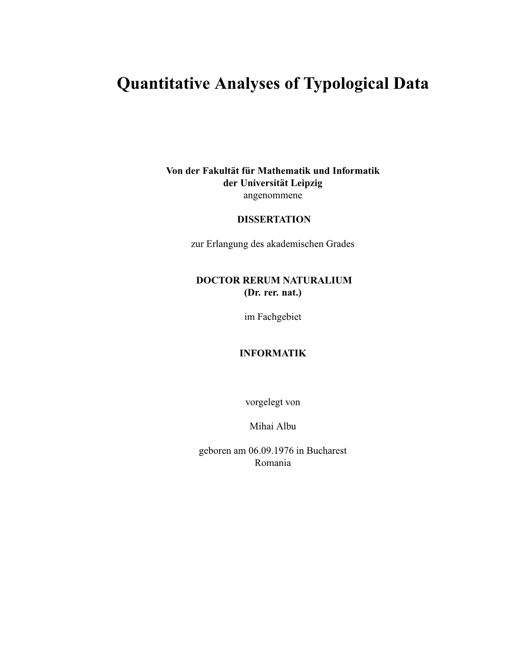 Quantitative Analyses of Typological Data