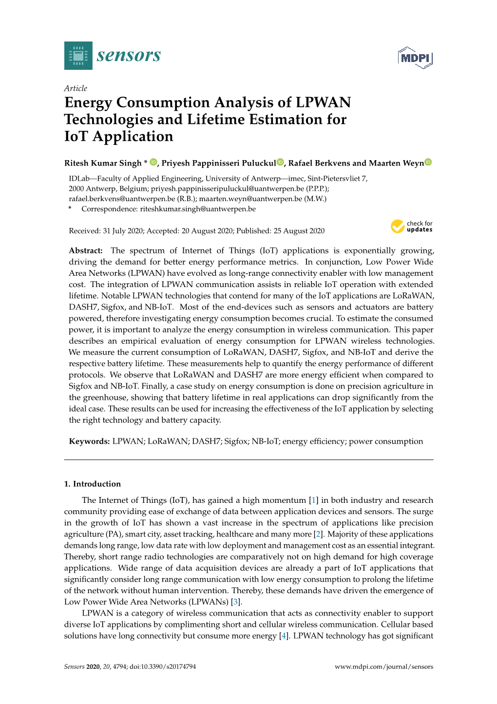 Energy Consumption Analysis of LPWAN Technologies and Lifetime Estimation for Iot Application