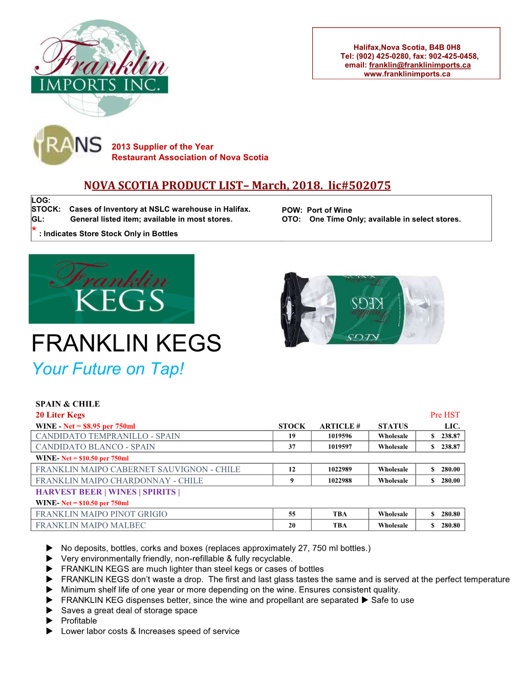 FRANKLIN KEGS Your Future on Tap!