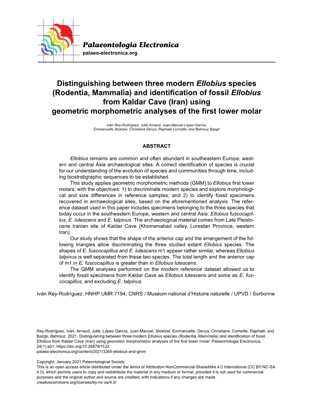 Distinguishing Between Three Modern Ellobius Species (Rodentia, Mammalia) and Identification of Fossil Ellobius from Kaldar Cave