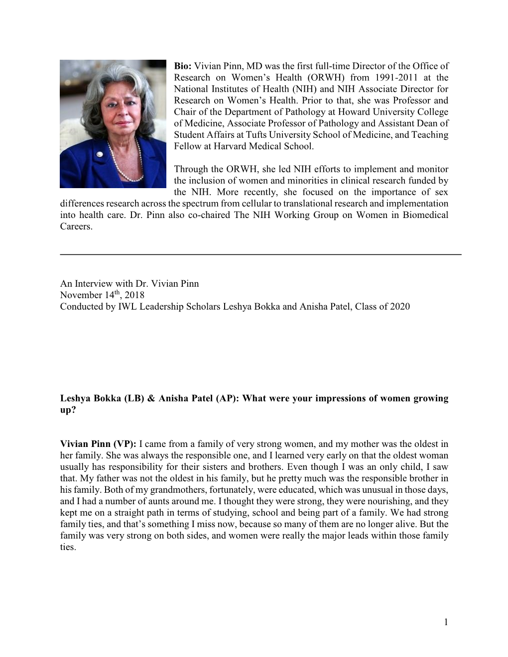 Vivian Pinn, MD Was the First Full-Time Director of the Office of Research on Women's Health