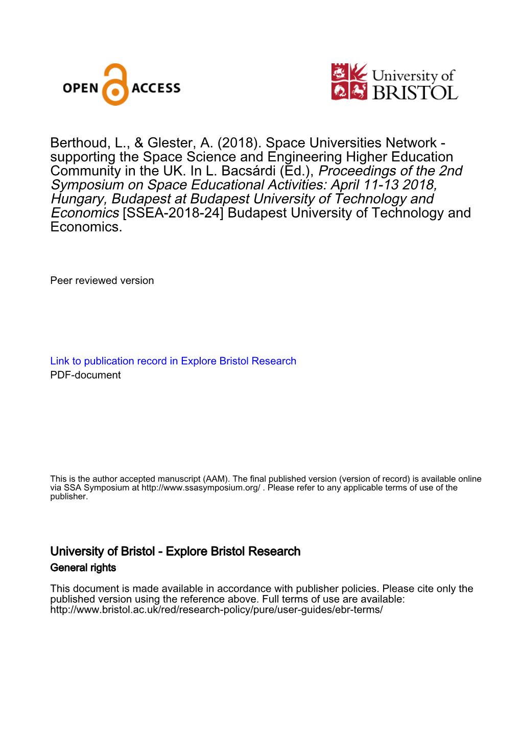 Berthoud, L., & Glester, A. (2018). Space Universities Network