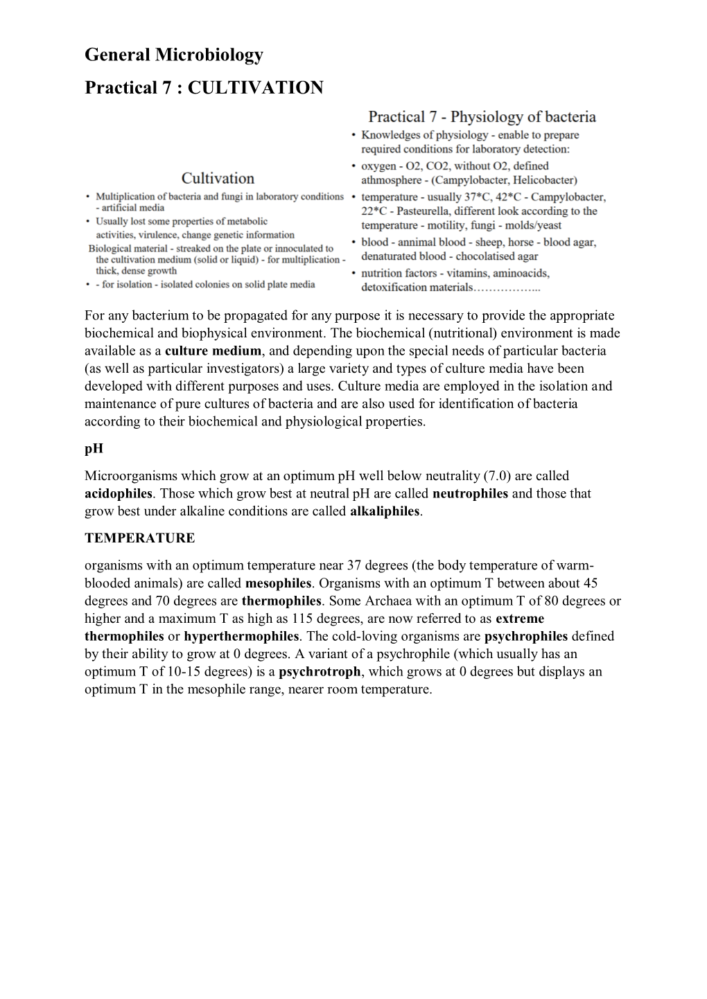 General Microbiology Practical 7 : CULTIVATION