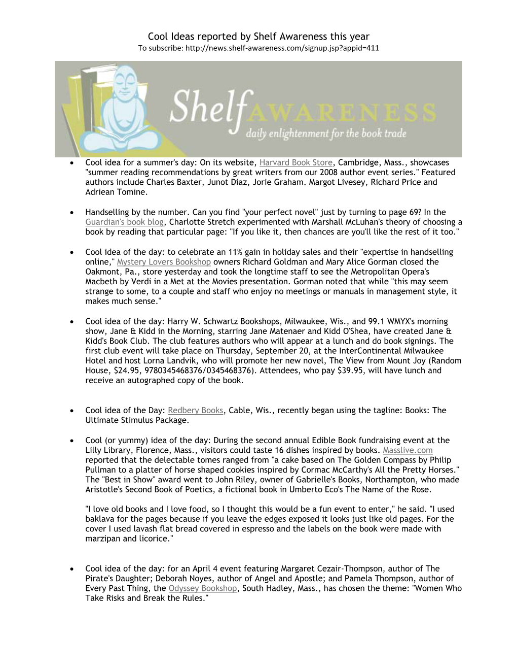 Cool Ideas Reported by Shelf Awareness This Year to Subscribe