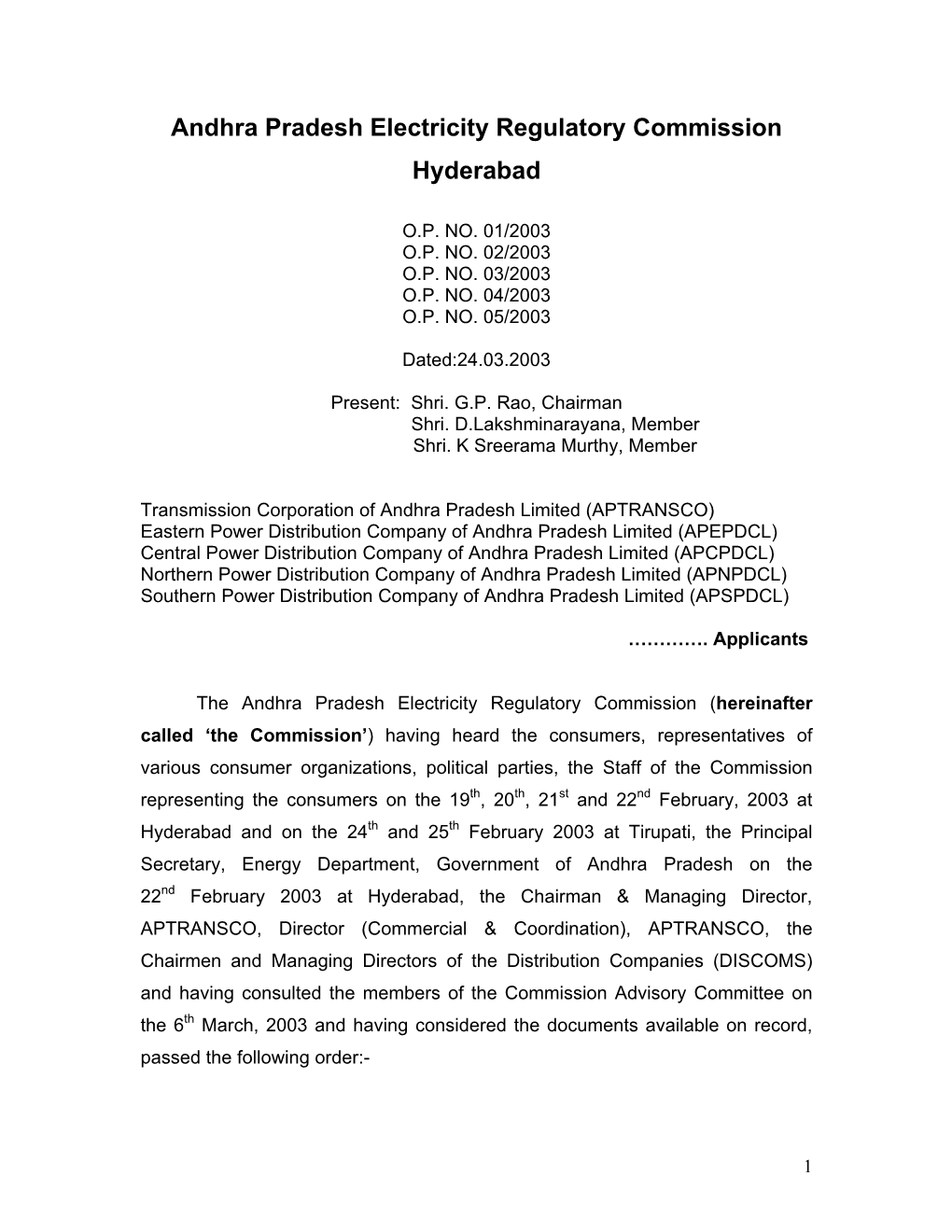 Andhra Pradesh Electricity Regulatory Commission Hyderabad