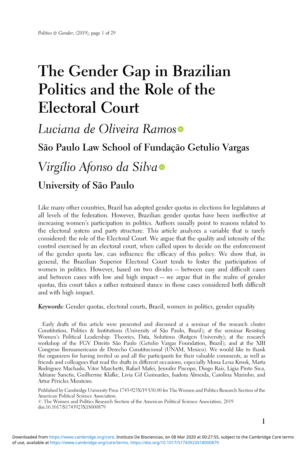 The Gender Gap in Brazilian Politics and the Role of the Electoral Court