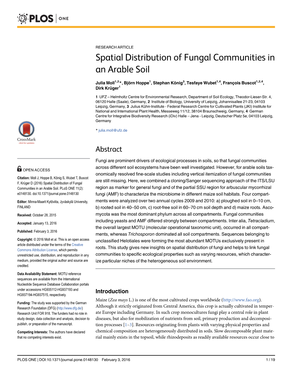 Spatial Distribution of Fungal Communities in an Arable Soil