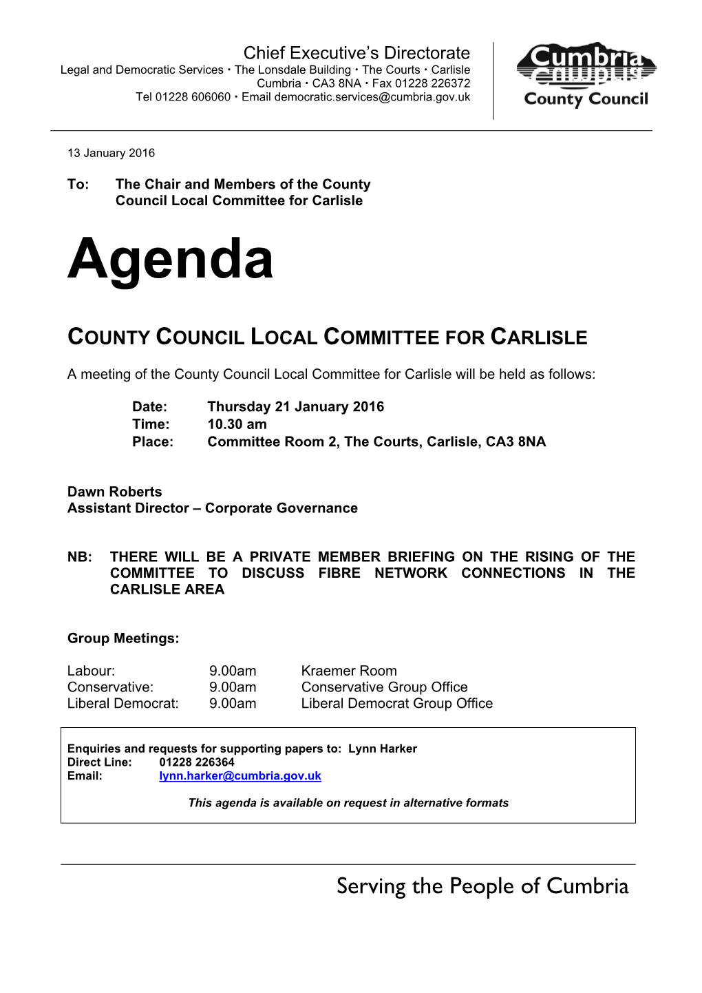 Agenda Document for County Council Local Committee for Carlisle, 21/01