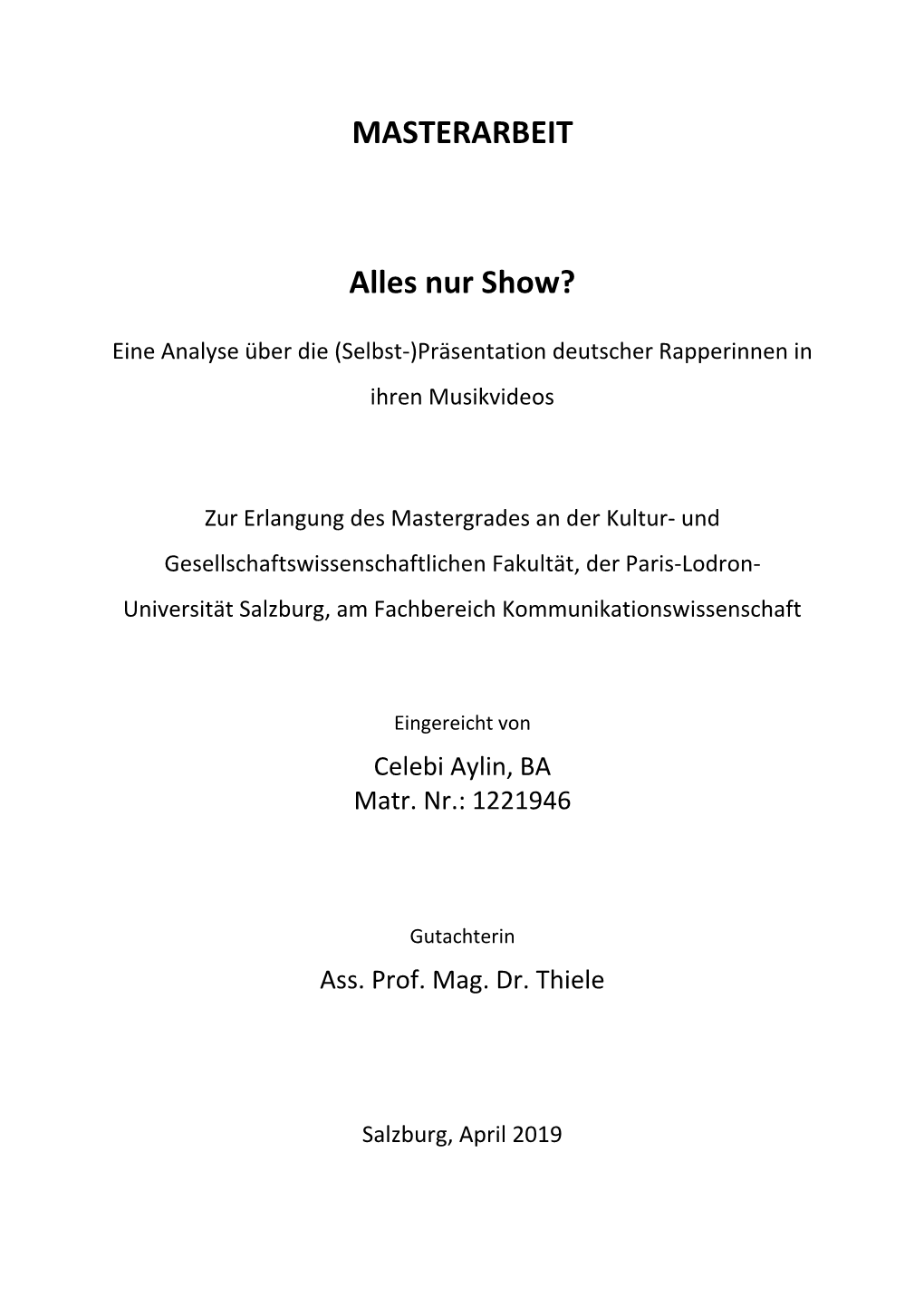 MASTERARBEIT Alles Nur Show?