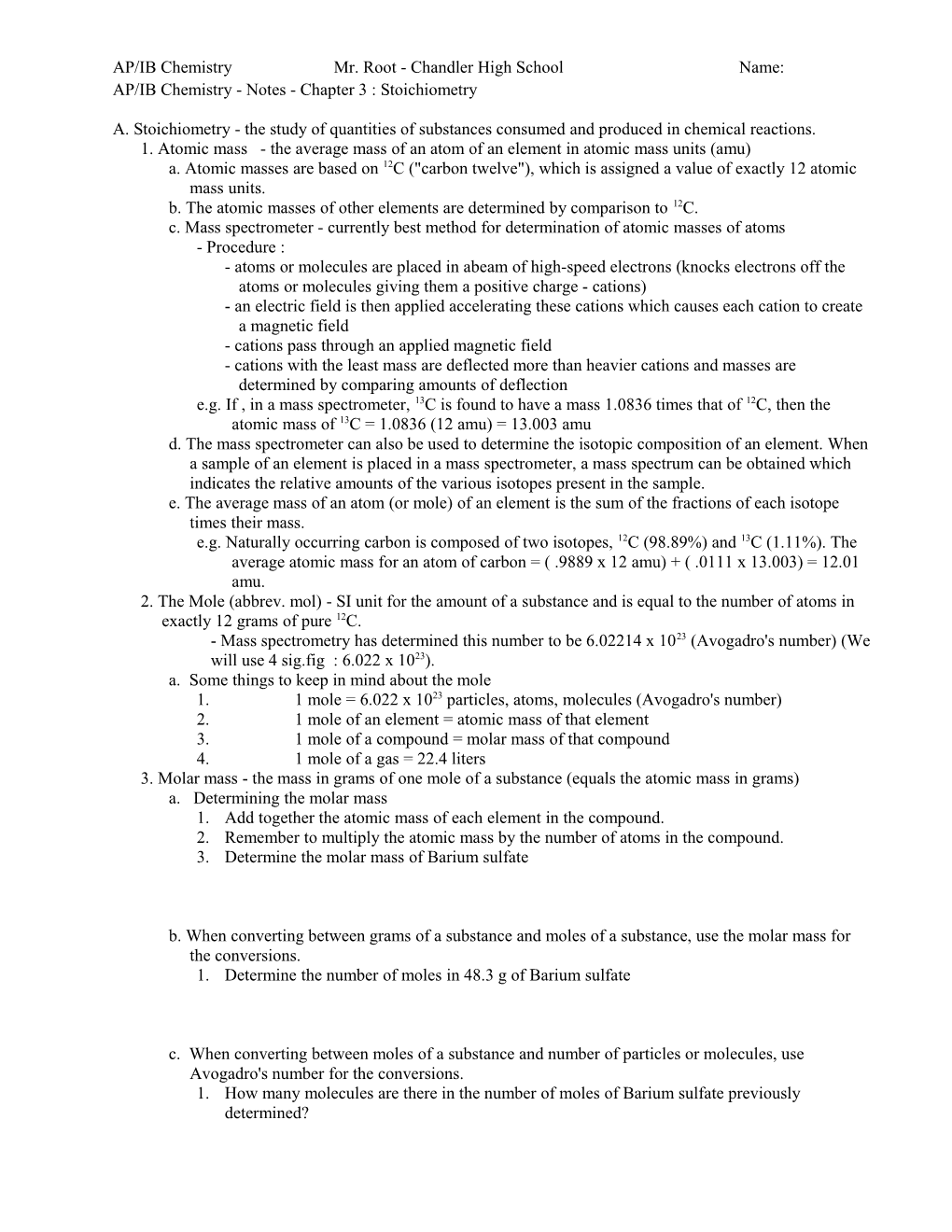 AP Chemistry - Notes - Chapter 3