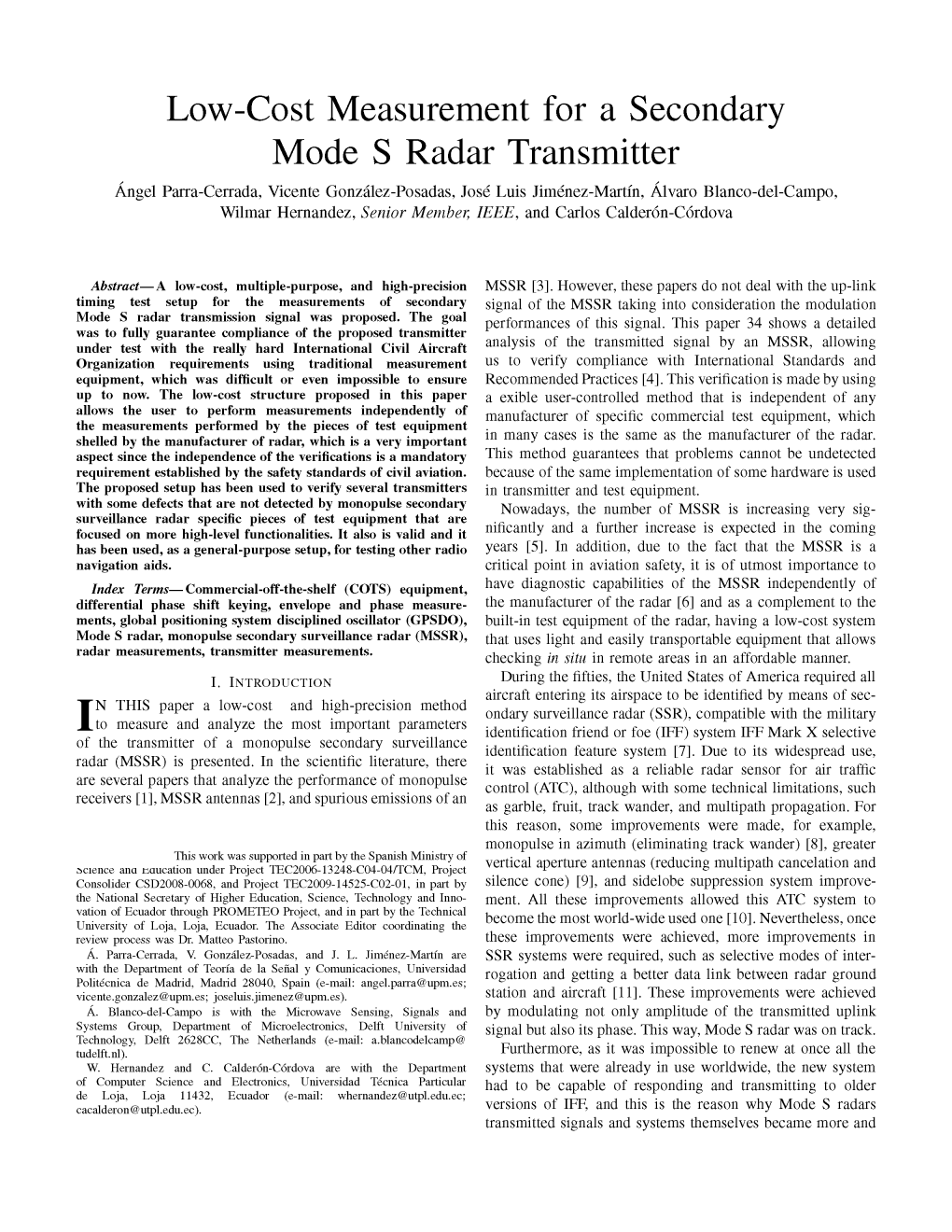 Low-Cost Measurement for a Secondary Mode S Radar Transmitter