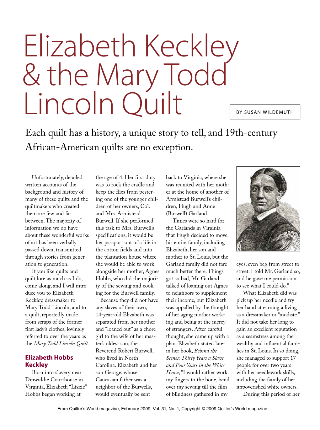 Elizabeth Keckley & the Mary Todd Lincoln Quilt