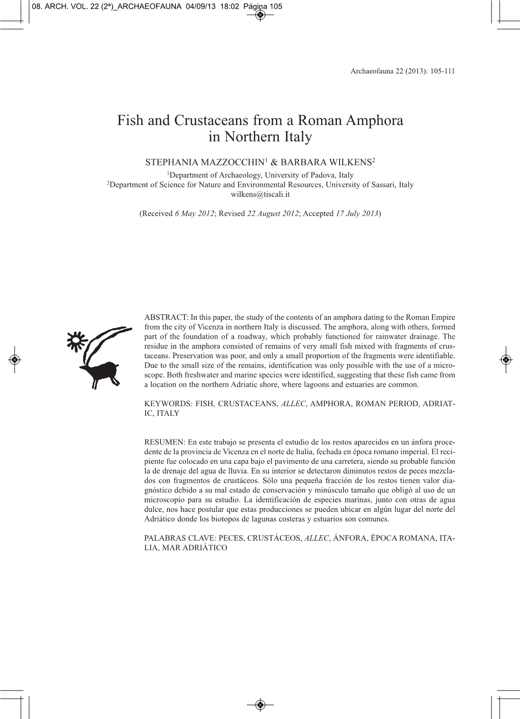 Fish and Crustaceans from a Roman Amphora in Northern Italy